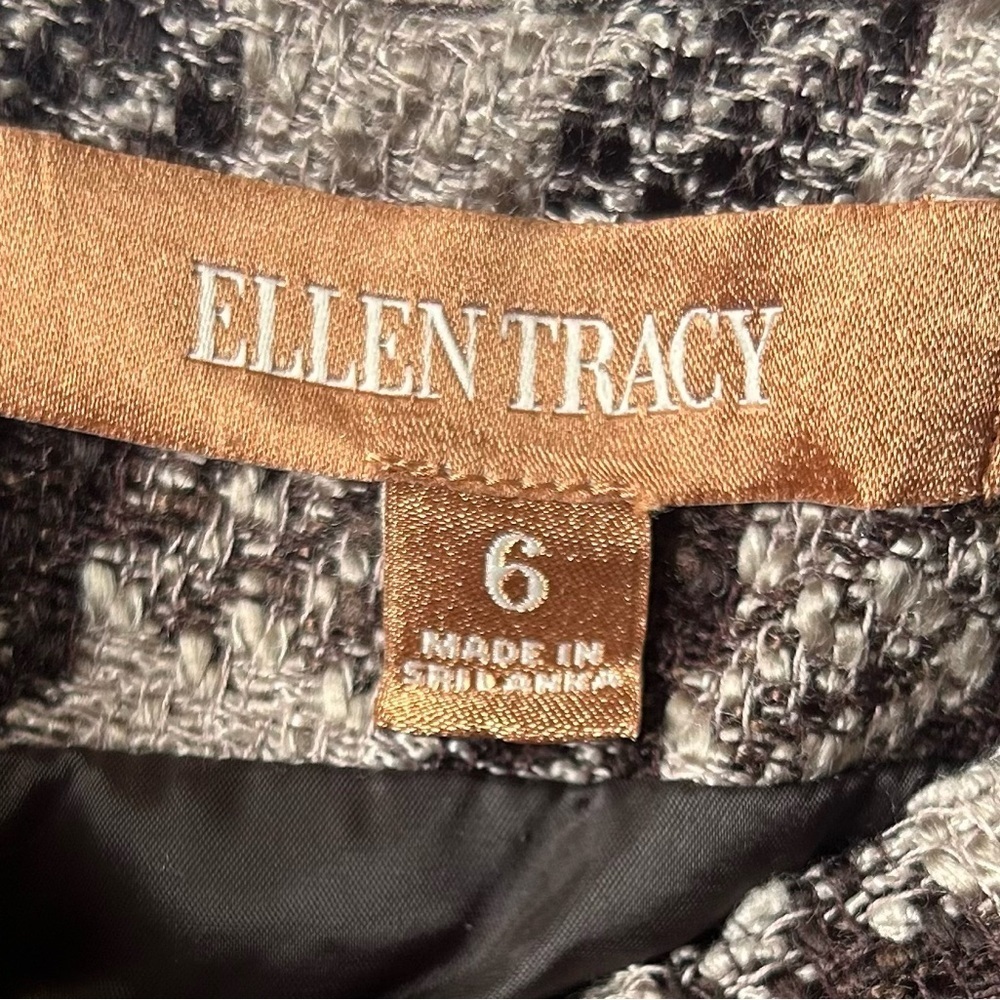 Ellen Tracy Size 6 Brown & Beige Gingham Tweed Skirt Suit Set Careerwear - Picture 6 of 7